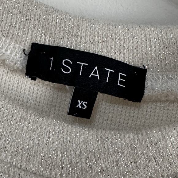1.State Knit Top Sweater XS Draped Shoulder Cream Sparkle Long Sleeve Trendy - Picture 5 of 10